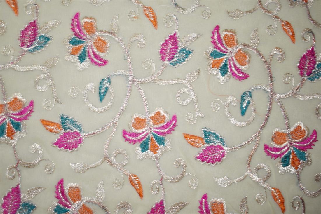 Lemon Embroidery on Chiffon Fabric.