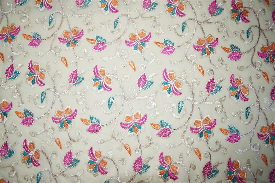 Lemon Embroidery on Chiffon Fabric.