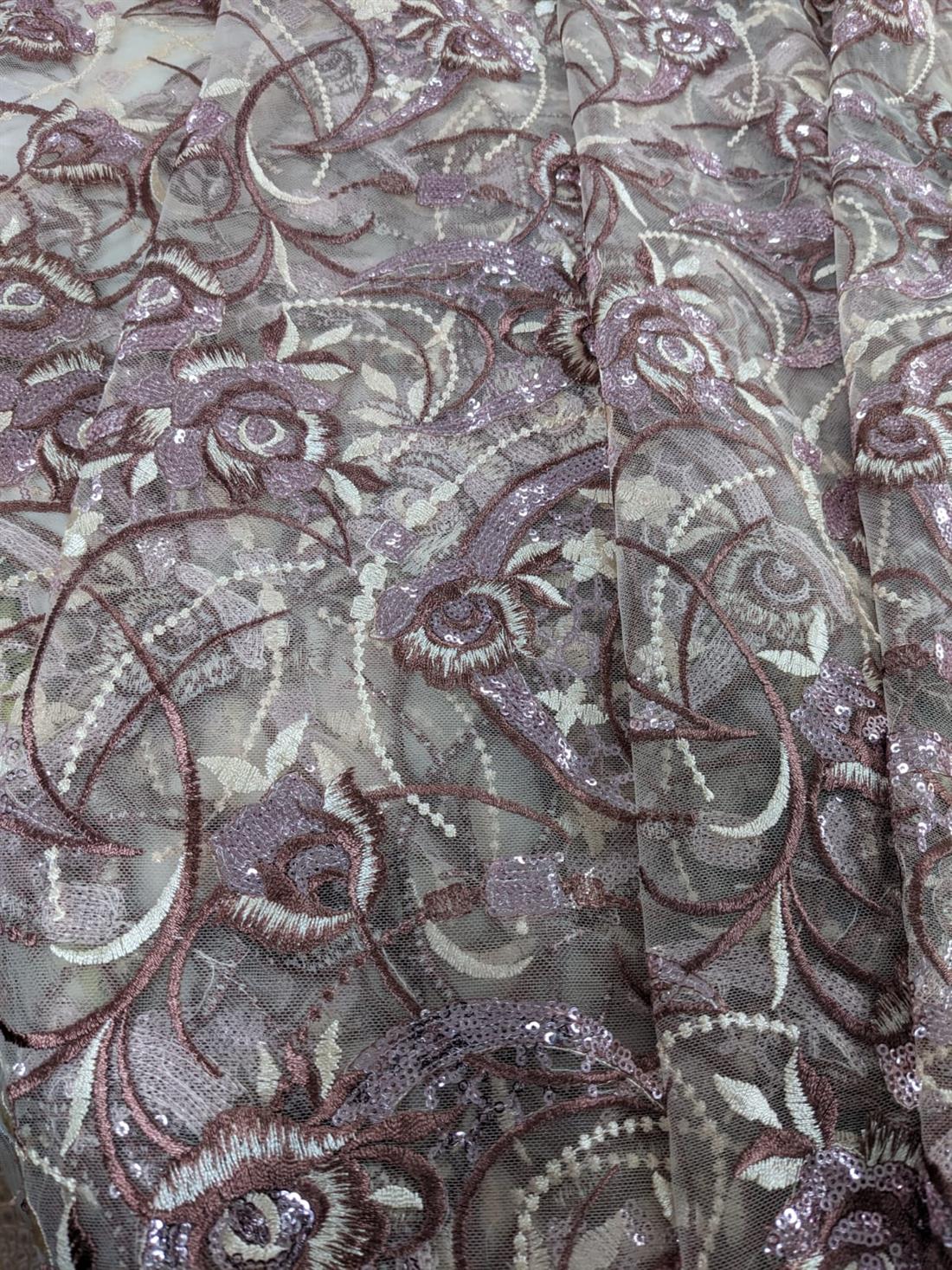 Dusty Pink Net Embroided Fabric