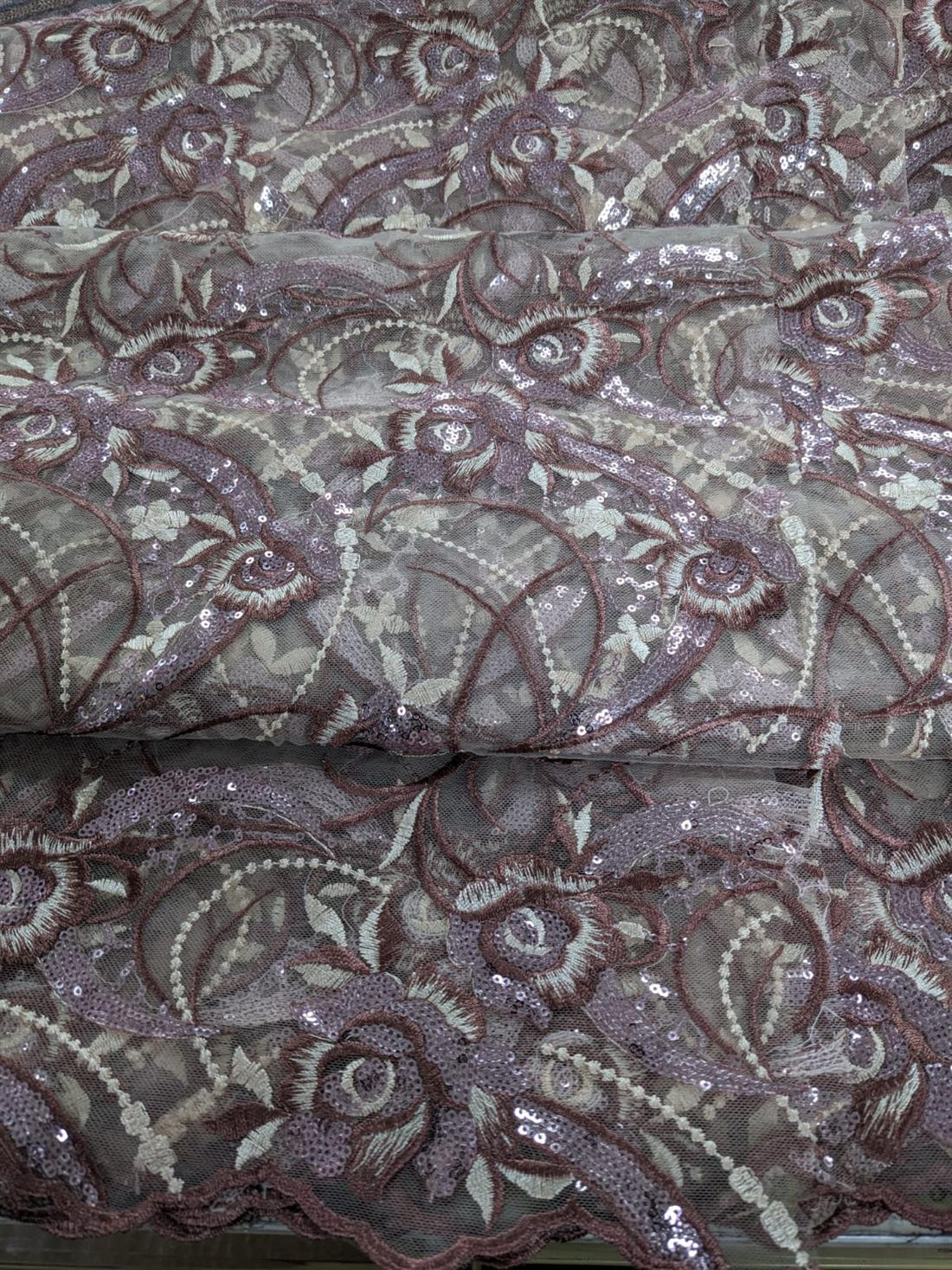 Dusty Pink Net Embroided Fabric