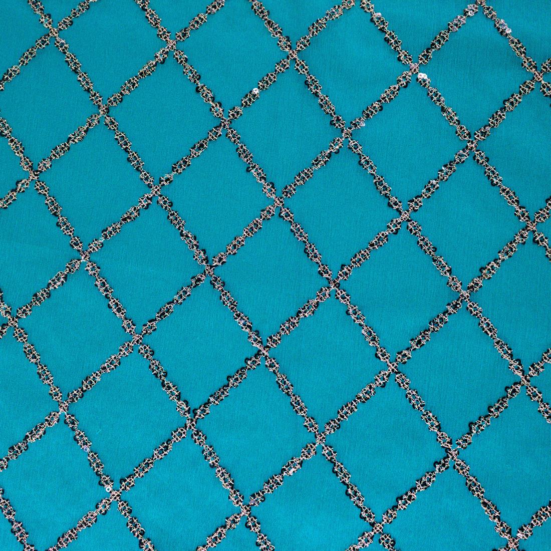 Turquoise Embroidery on Chiffon Fabric