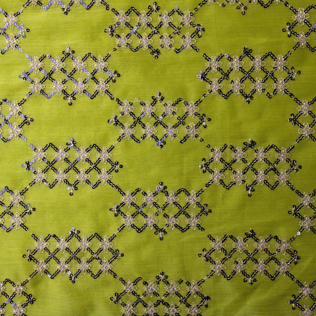 Green Embroidery on Chiffon Fabric