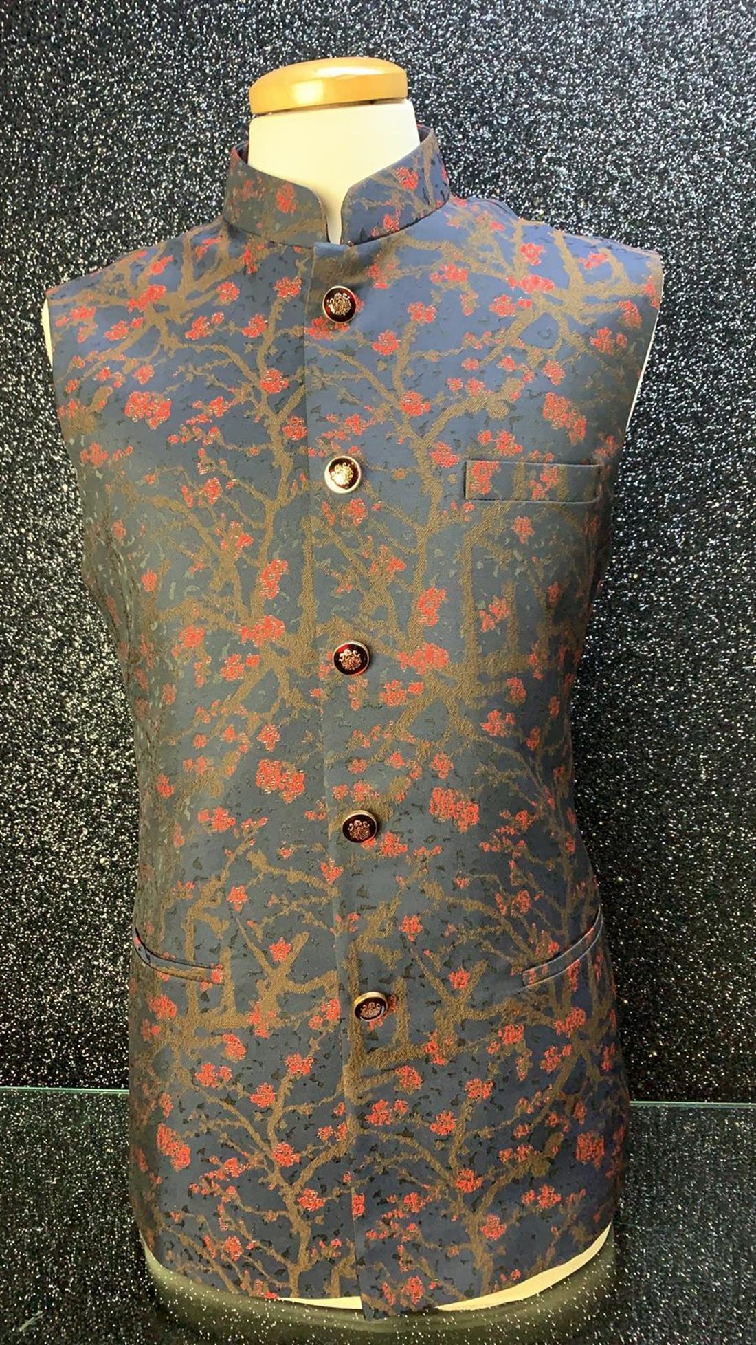 Navy Printed Waistcoat