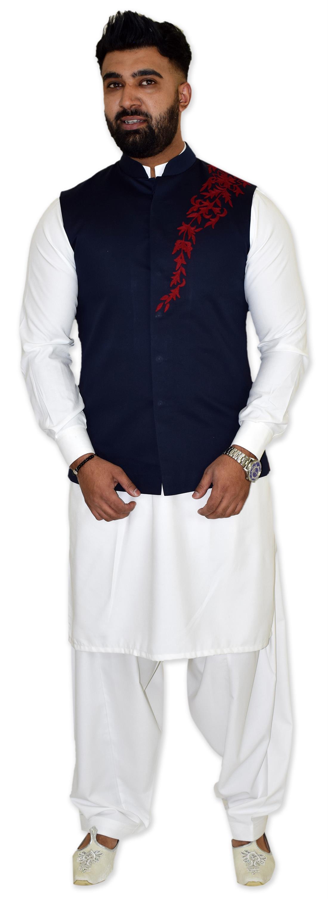 Navy Embroidered Waistcoat