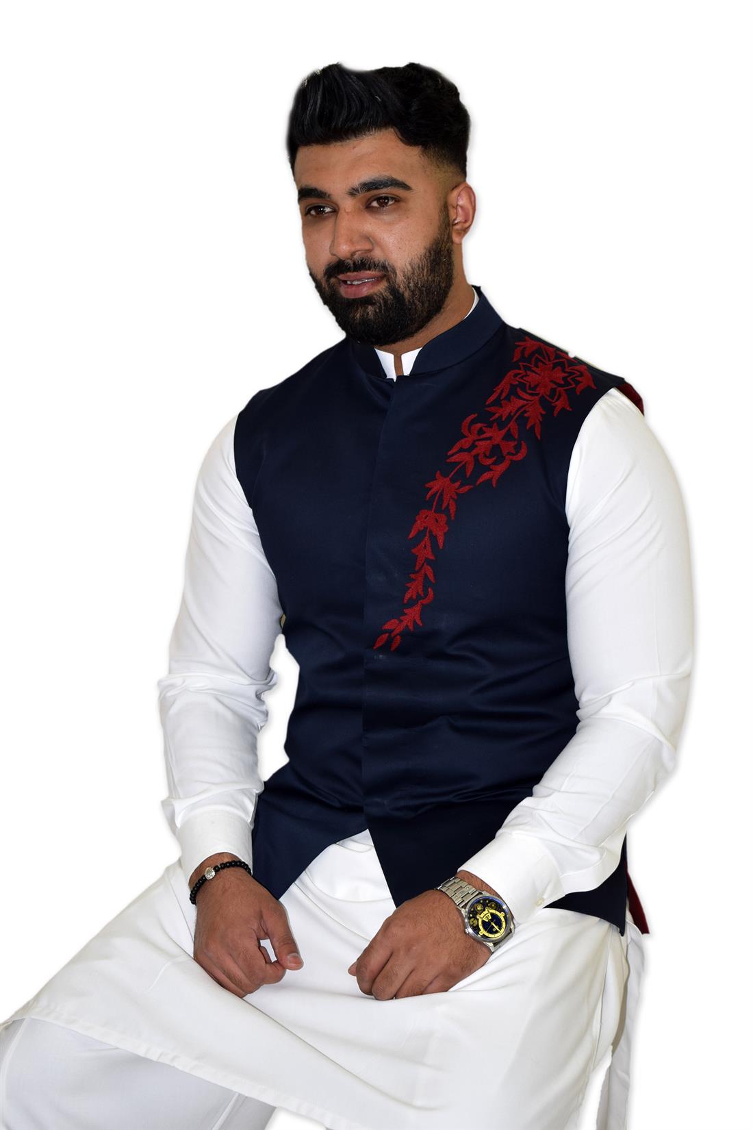 Navy Embroidered Waistcoat