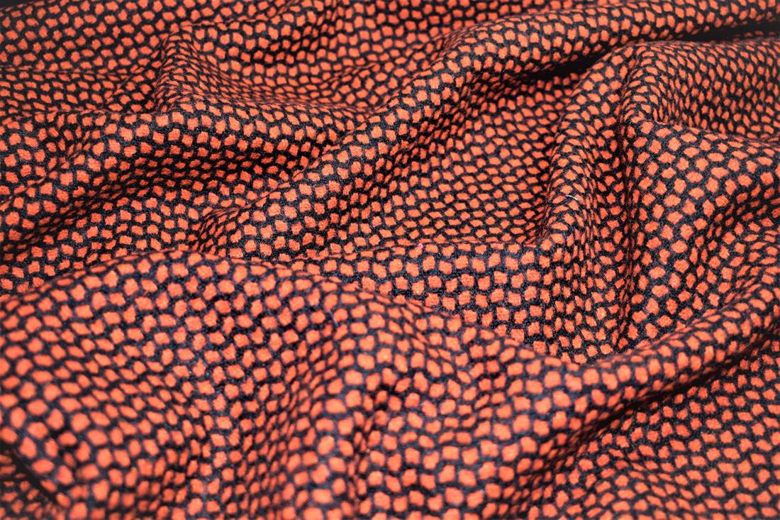 Orange & Black Printed Wool, 150cm , Width