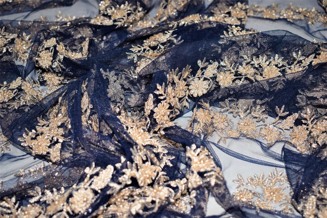 Navy Embroidered Bridal Lace
