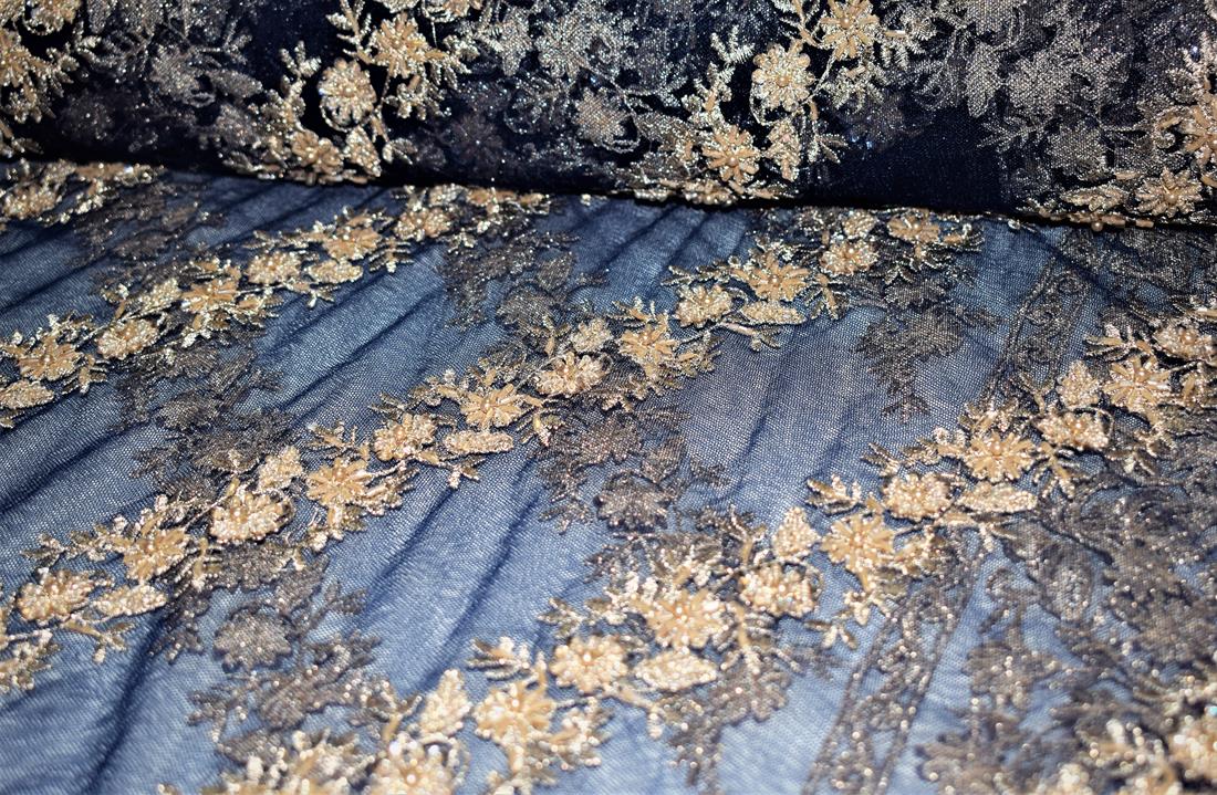 Navy Embroidered Bridal Lace