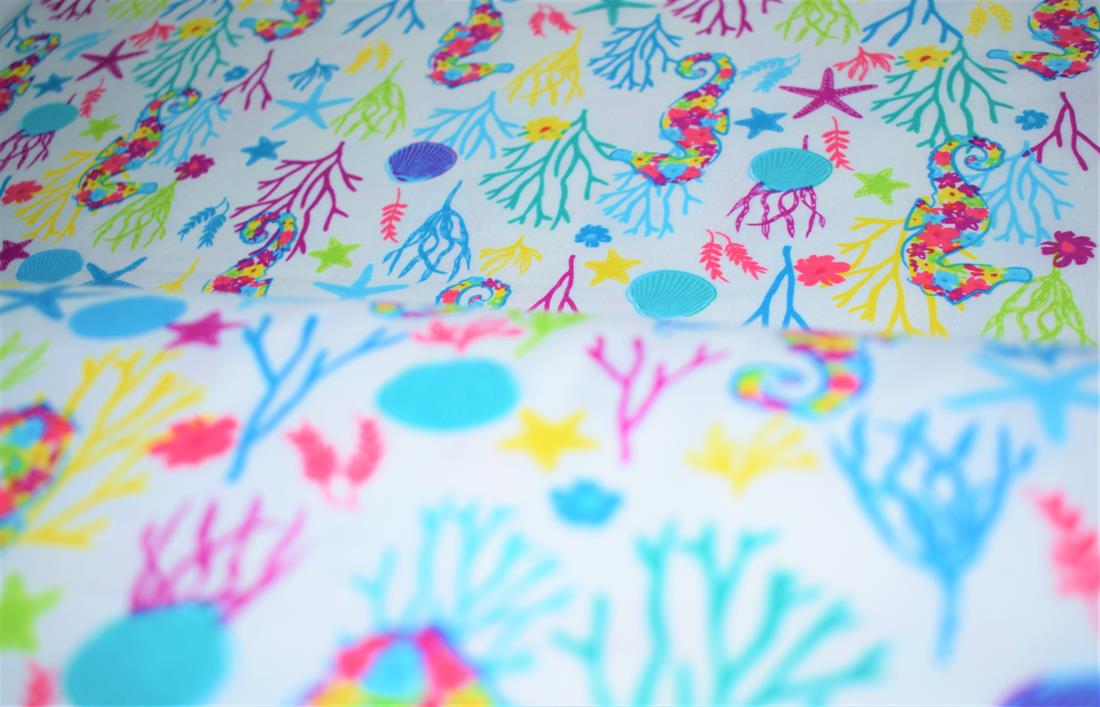 Cream & Turquoise Soft Brushed 100%Flannel Cotton 110 Cm