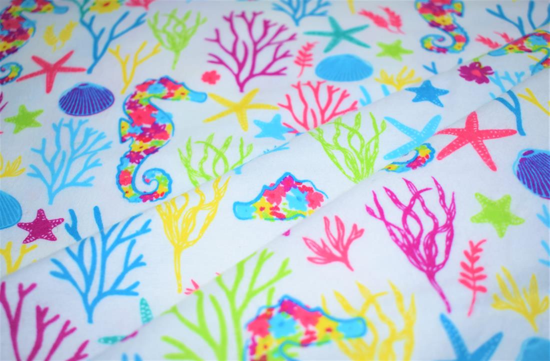 Cream & Turquoise Soft Brushed 100%Flannel Cotton 110 Cm