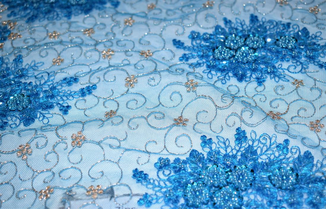 Blue Embroidered Bridal Lace
