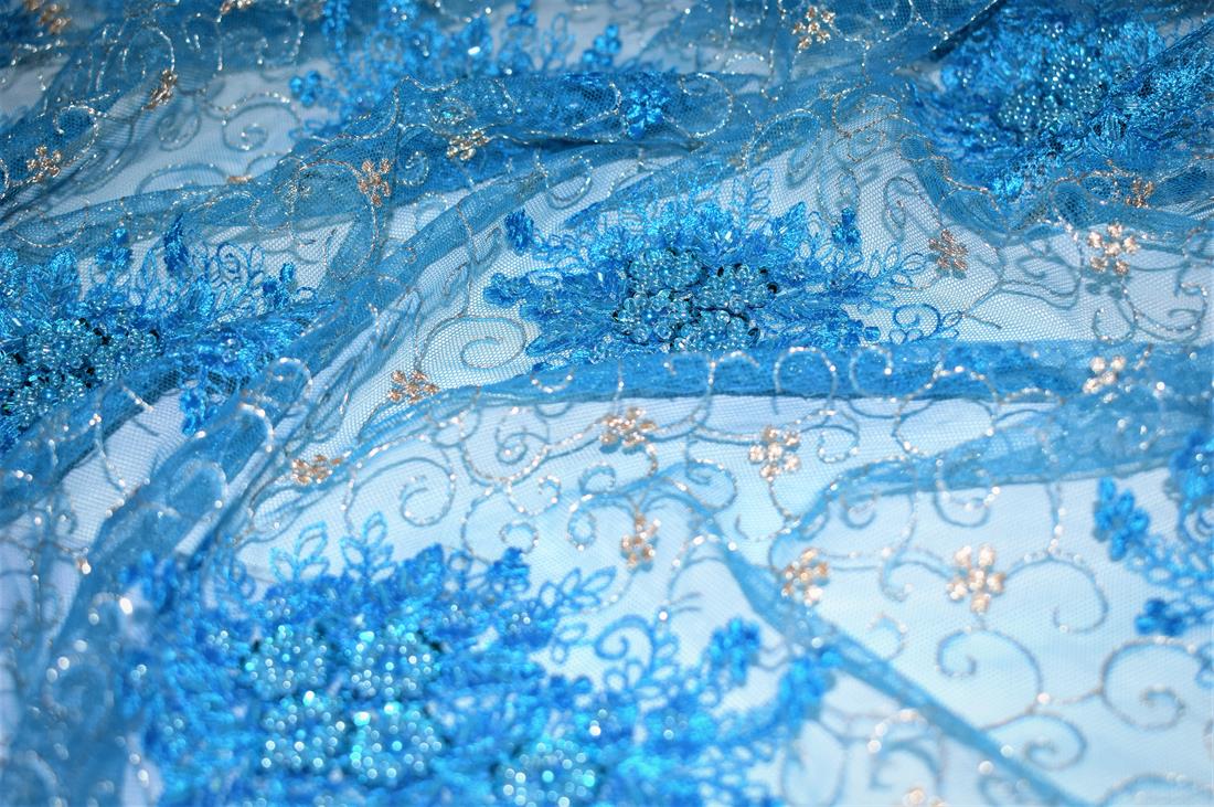 Blue Embroidered Bridal Lace