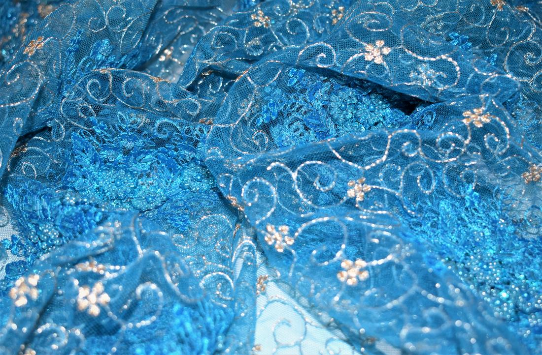 Blue Embroidered Bridal Lace