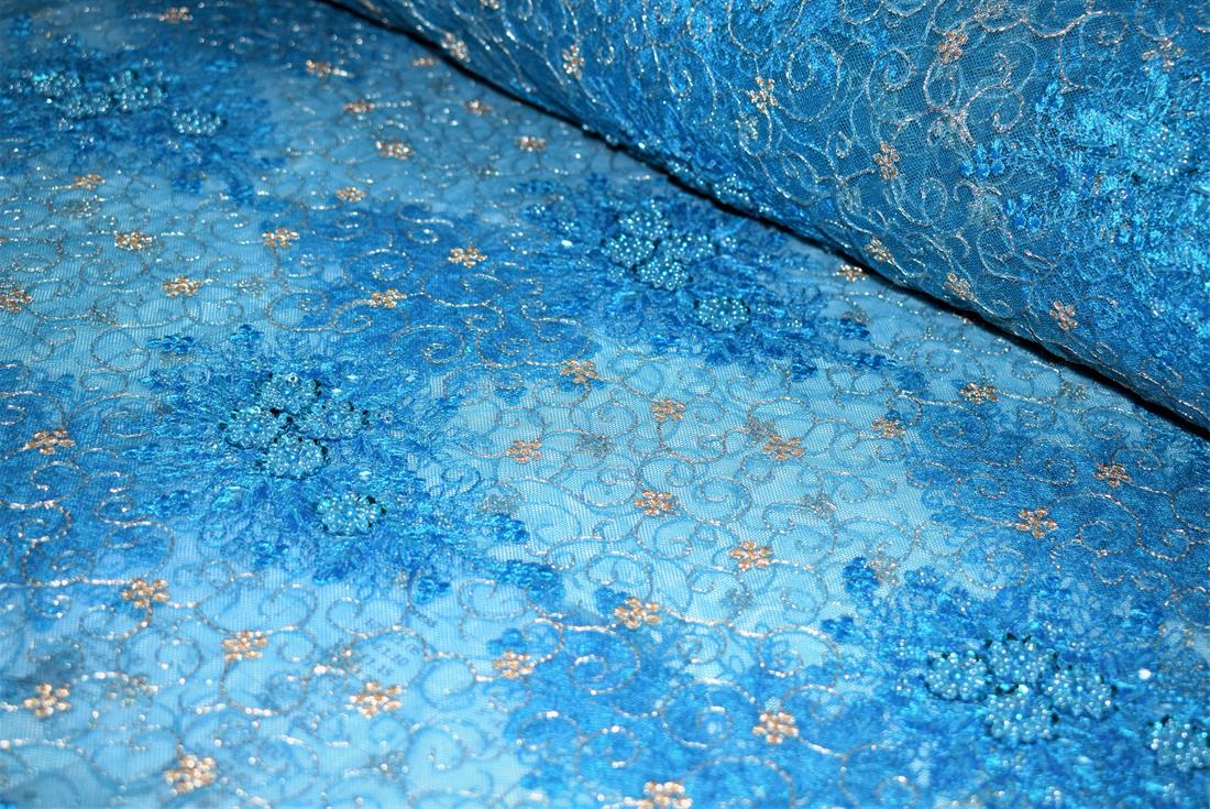 Blue Embroidered Bridal Lace