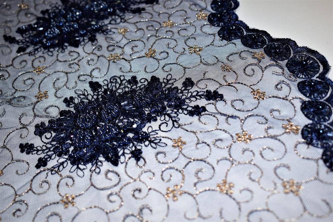 Navy Embroidered Bridal Lace