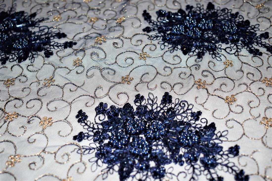 Navy Embroidered Bridal Lace