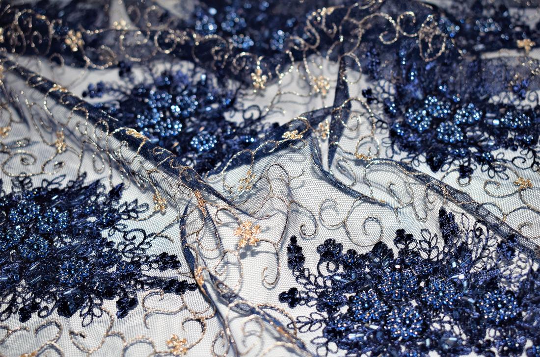 Navy Embroidered Bridal Lace