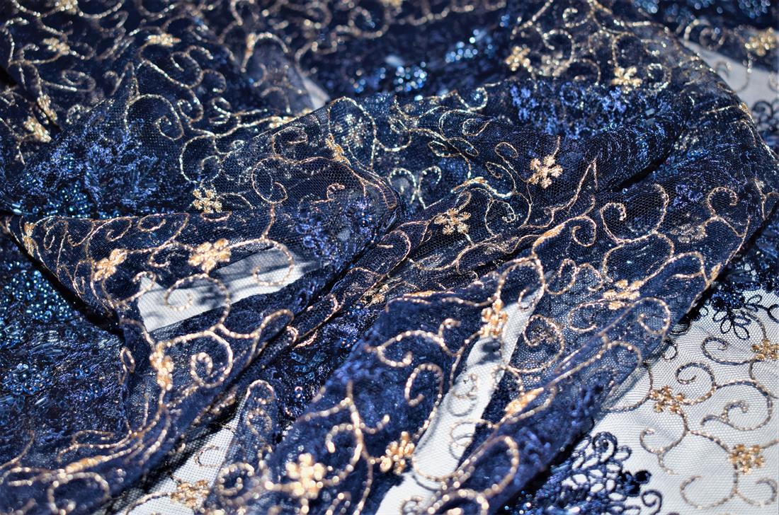 Navy Embroidered Bridal Lace