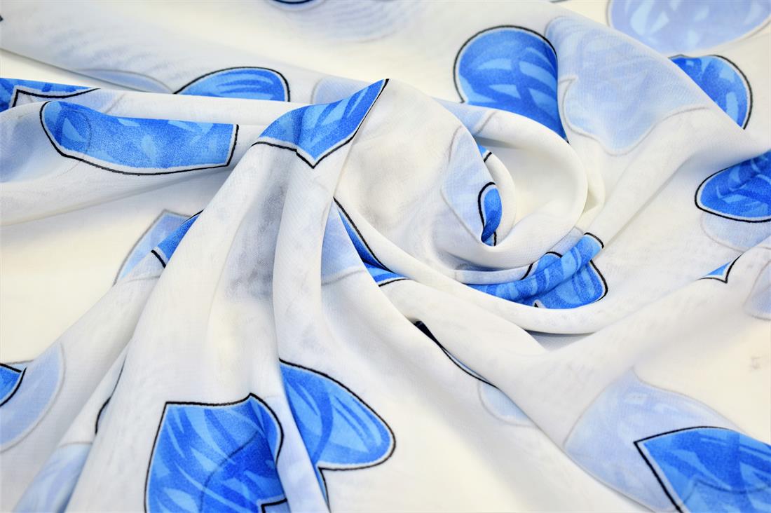 White & Blue Printed Chiffon Chiffons