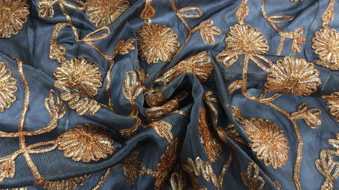 Gun Metal Embroidered Fabrics