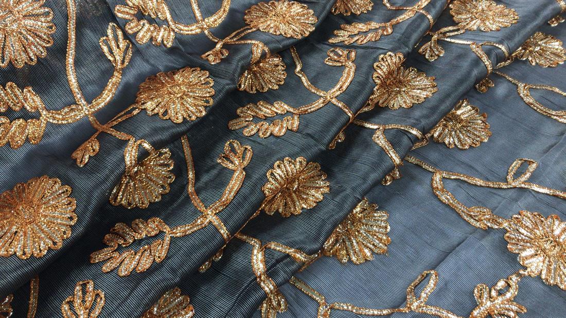 Gun Metal Embroidered Fabrics