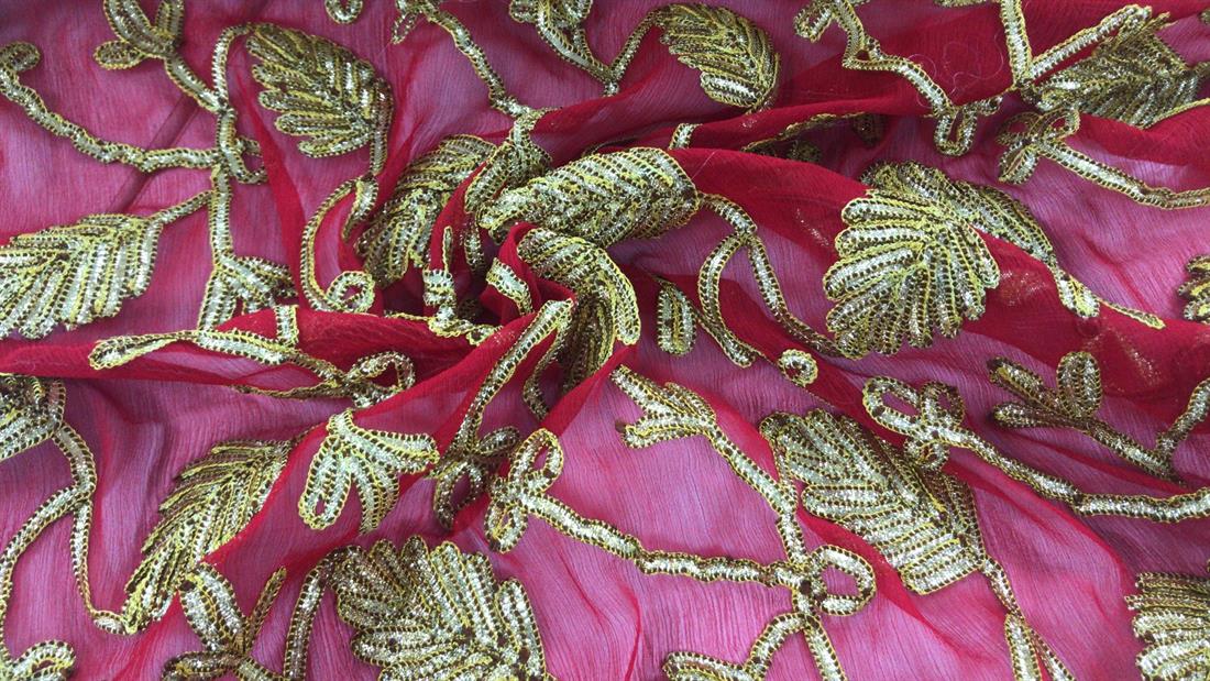 Red Embroidered Fabrics