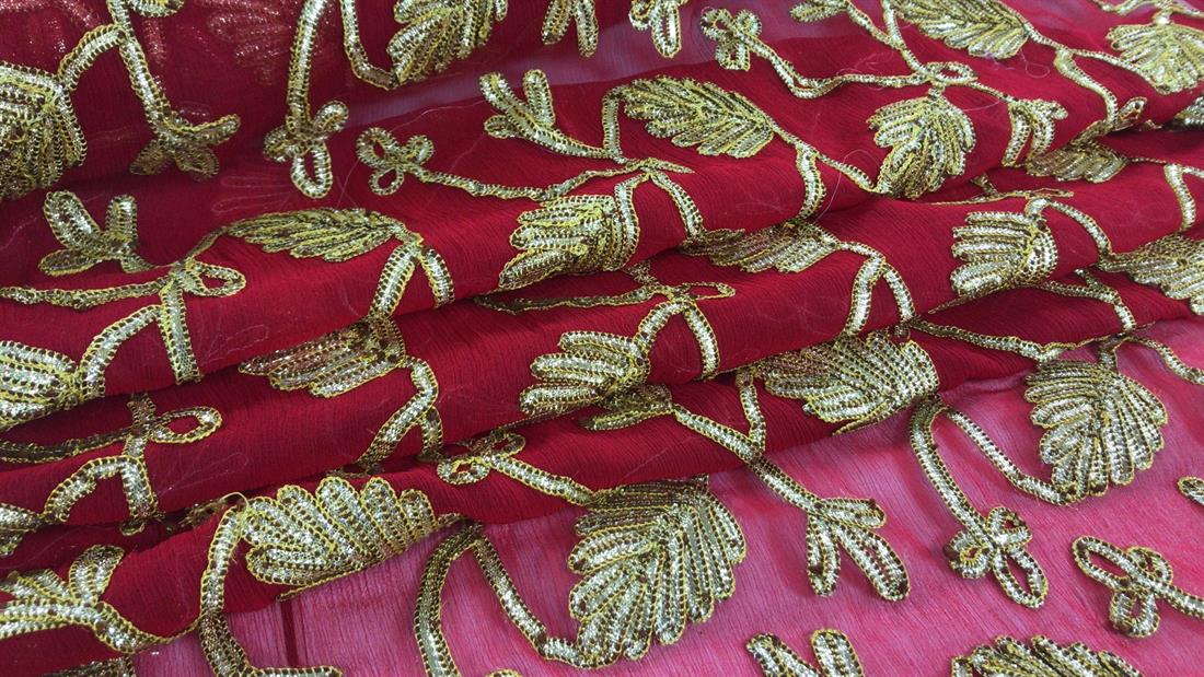 Red Embroidered Fabrics