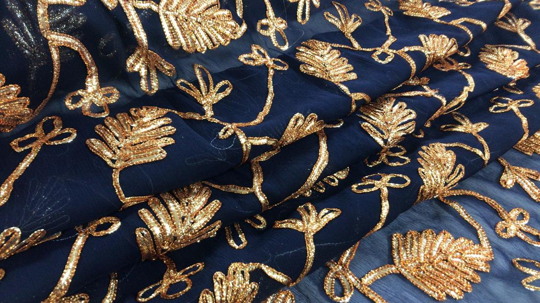 Navy Embroidered Fabrics