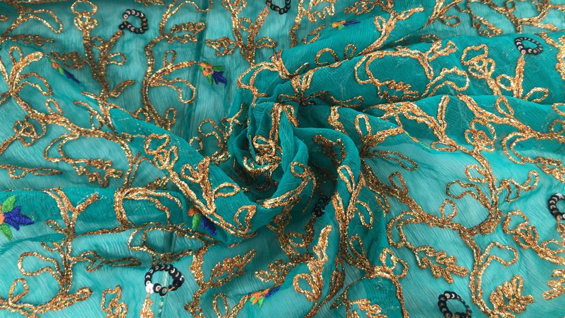 Sea Green Embroidered Fabrics