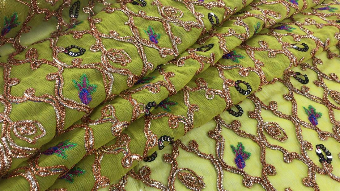 Mehndi Green Embroidered Fabrics