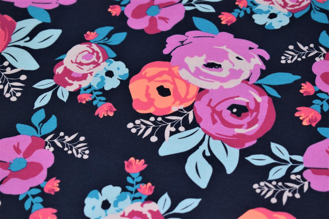 Navy Cotton Painted Flowers