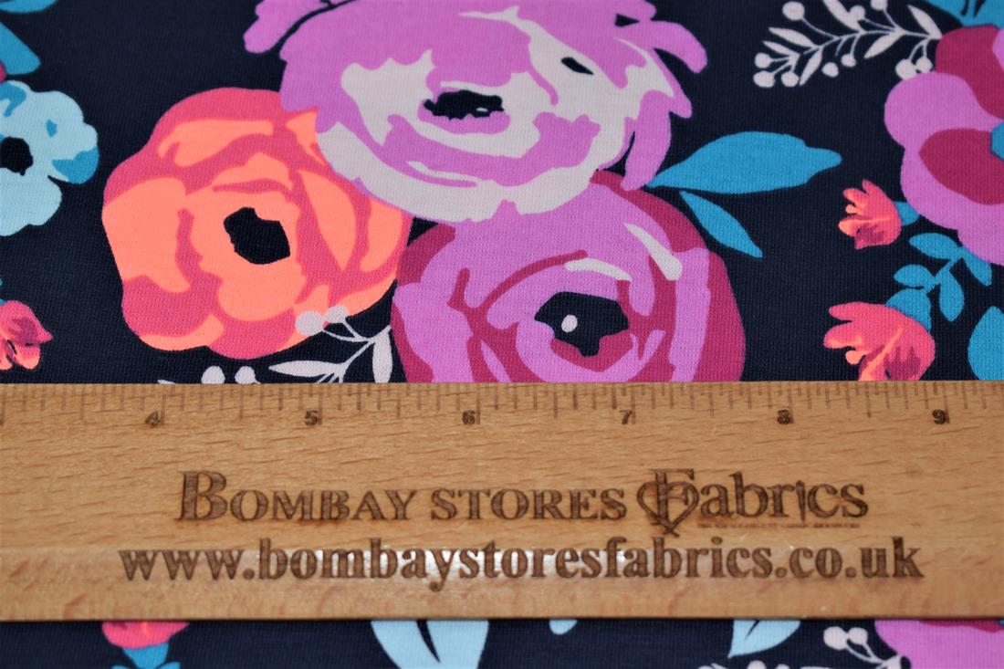 Navy Cotton Painted Flowers