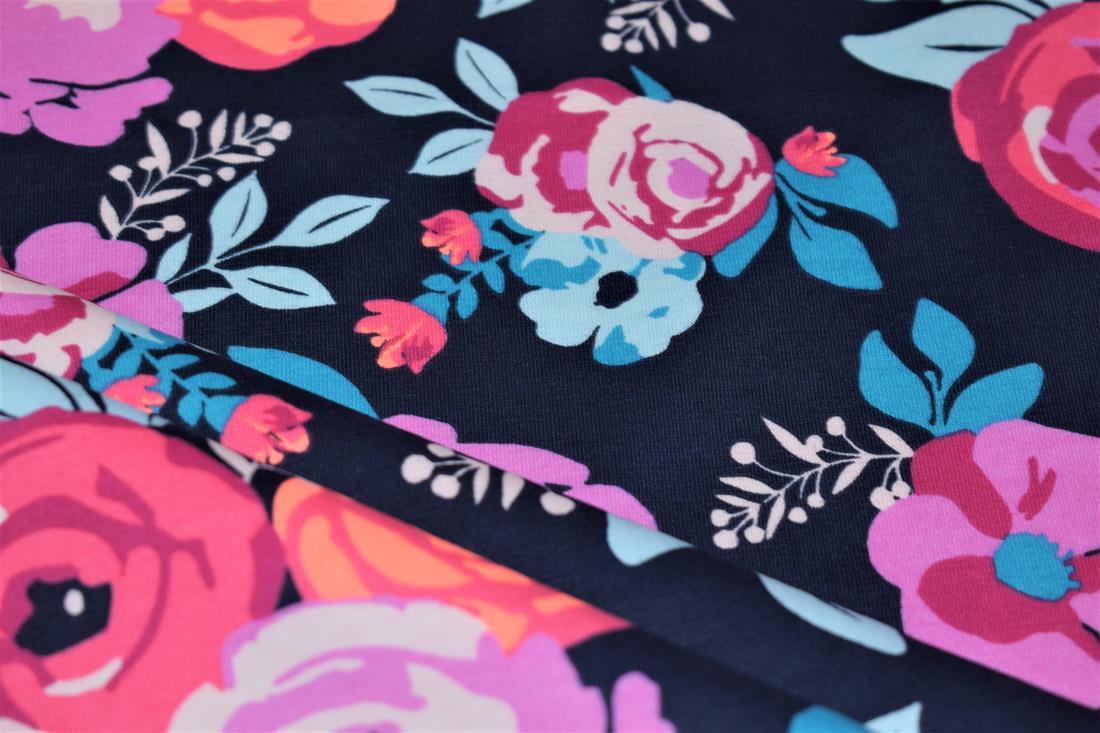 Navy Cotton Painted Flowers