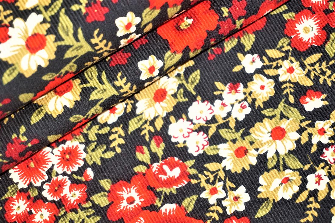 Red Cotton Floral Cord - Dressmaking Costumes Quality Fabric