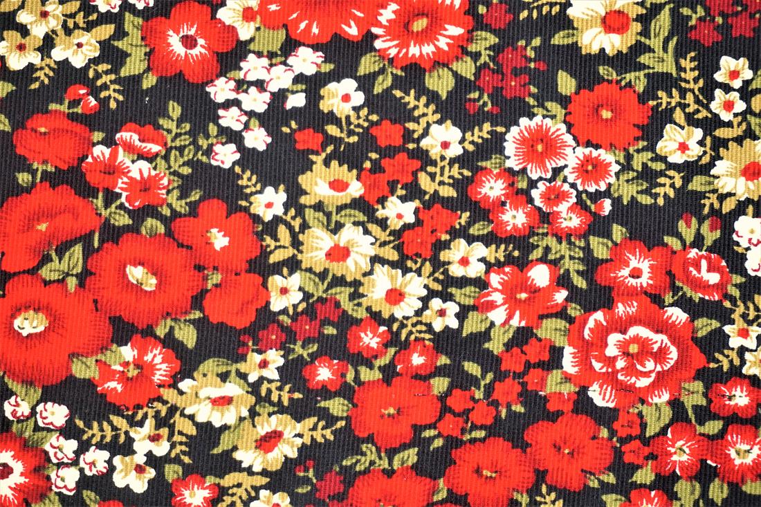 Red Cotton Floral Cord - Dressmaking Costumes Quality Fabric