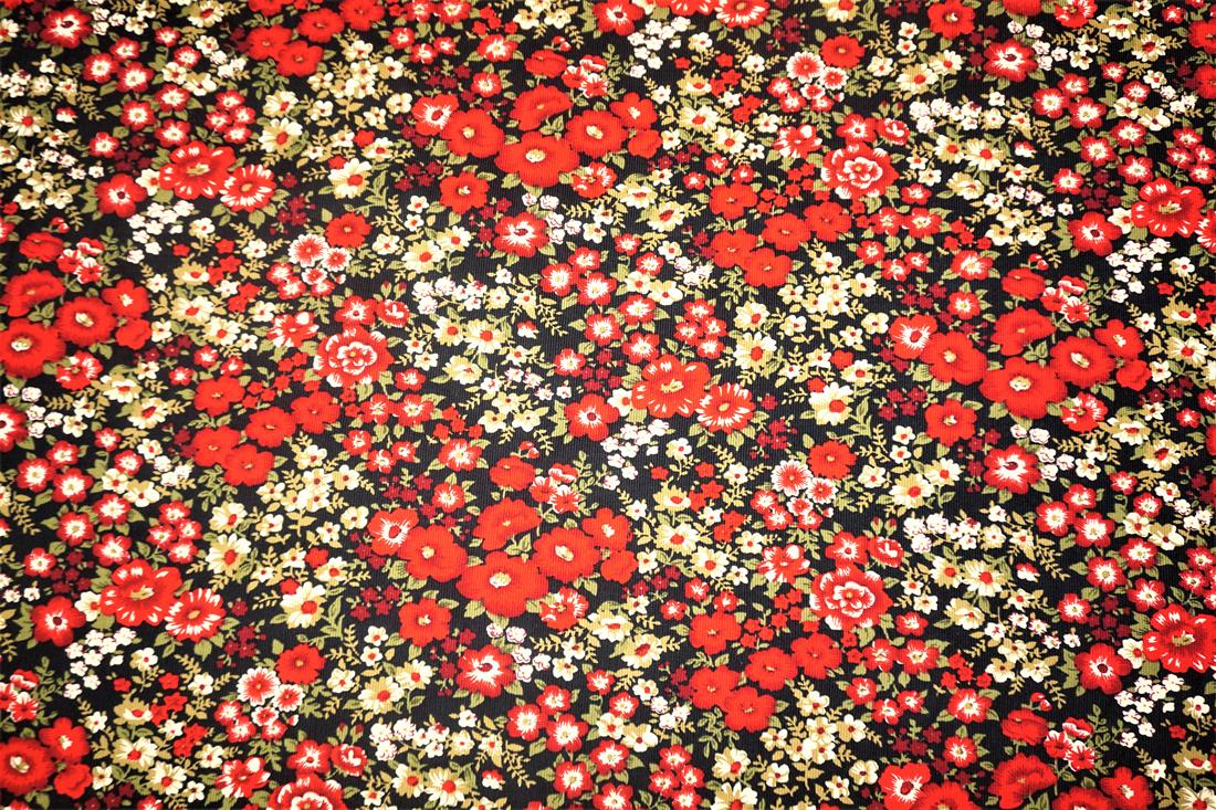 Red Cotton Floral Cord - Dressmaking Costumes Quality Fabric