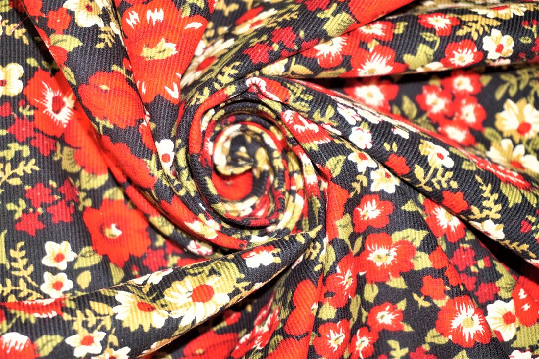 Red Cotton Floral Cord - Dressmaking Costumes Quality Fabric