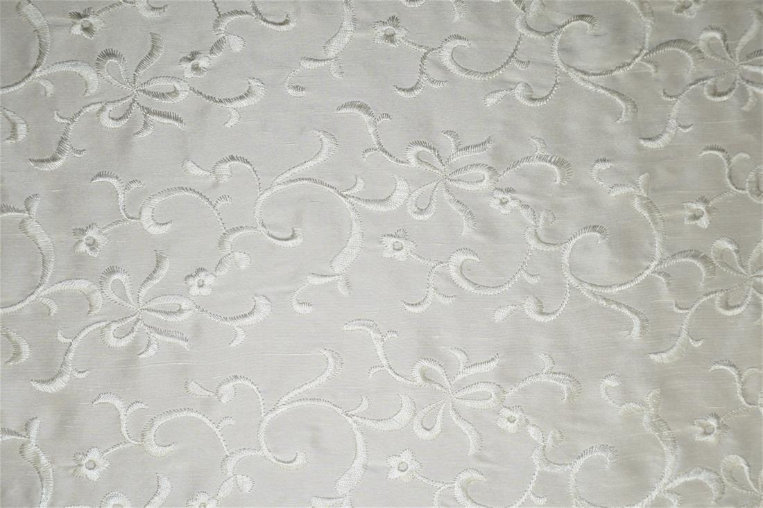 Off White Embroidered Silk Dupion Bridal Dressmaking Costume Fabrics