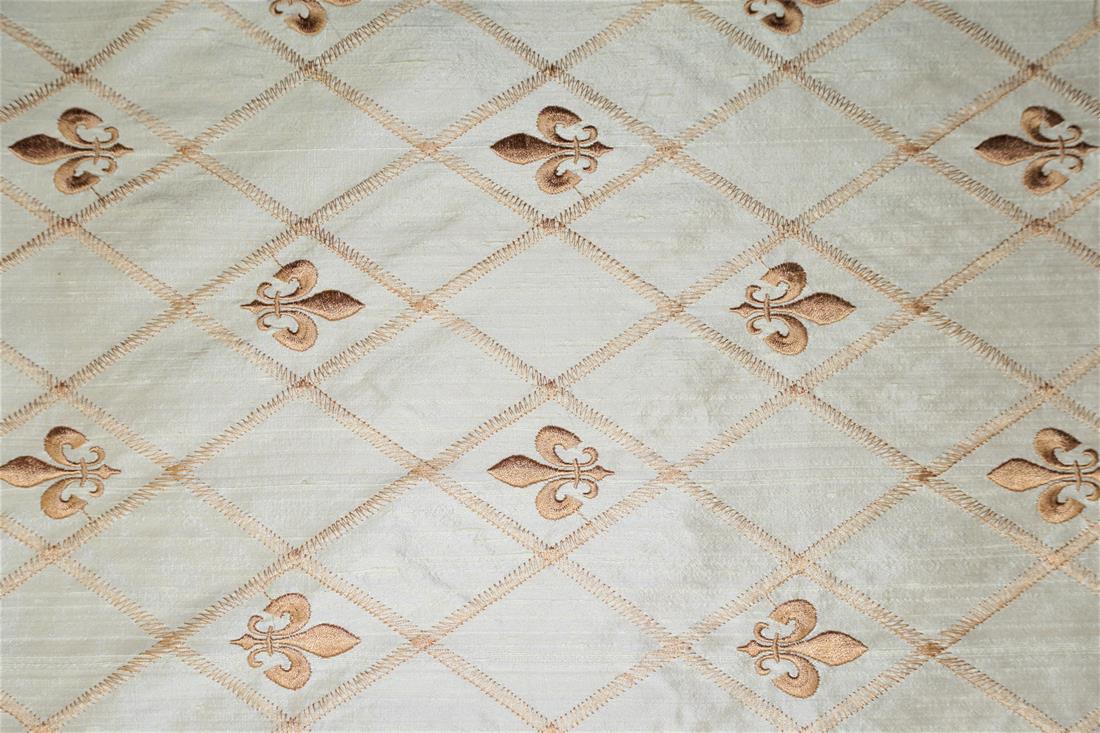 Off White Embroidered Silk Dupion Bridal Dressmaking Costume Fabrics