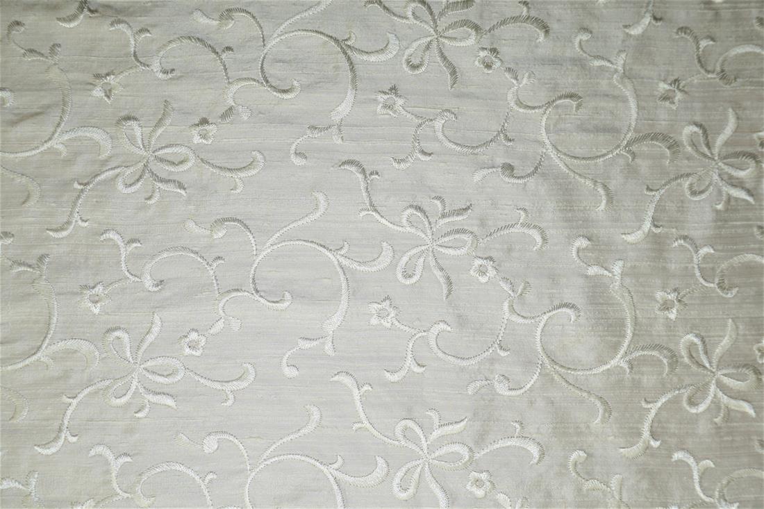 Off White Embroidered Silk Dupion Bridal Dressmaking Costume Fabrics