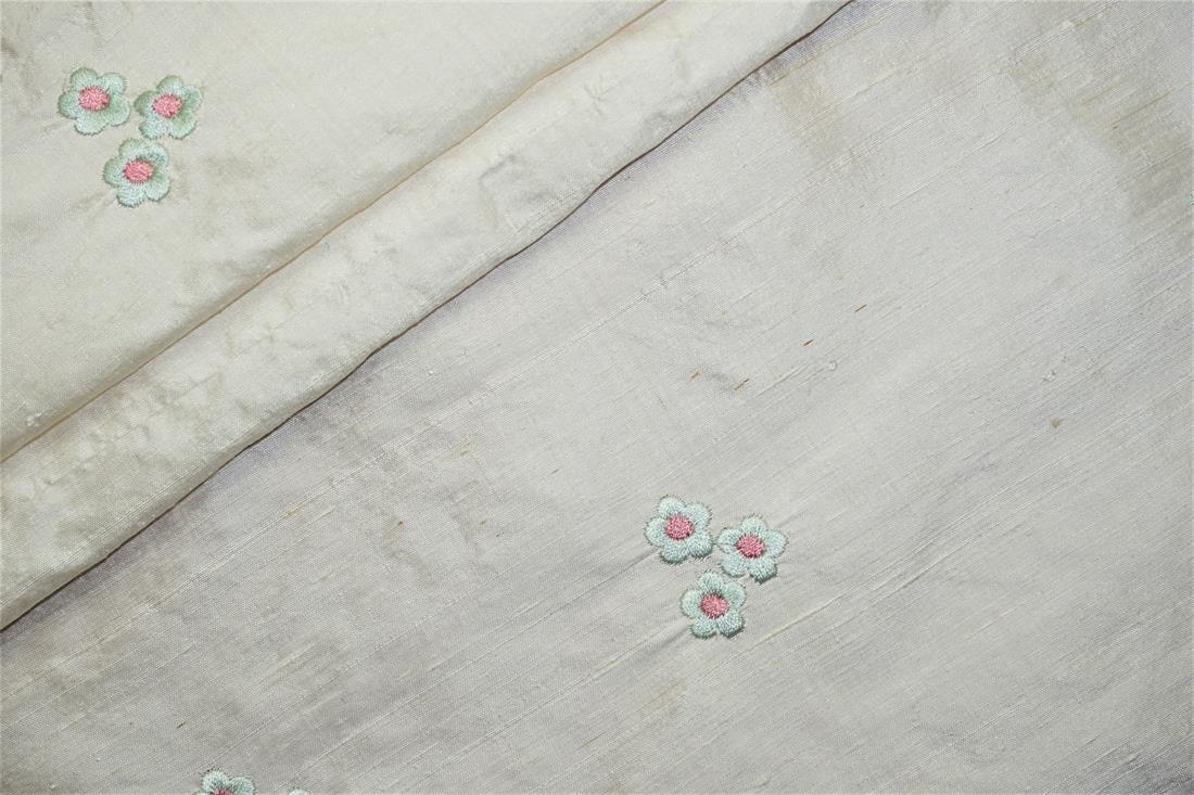 Off White Embroidered Silk Dupion Bridal Dressmaking Costume Fabrics
