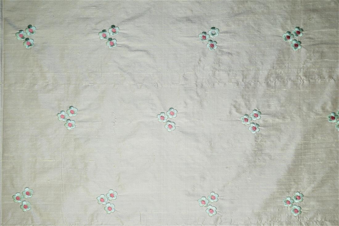 Off White Embroidered Silk Dupion Bridal Dressmaking Costume Fabrics