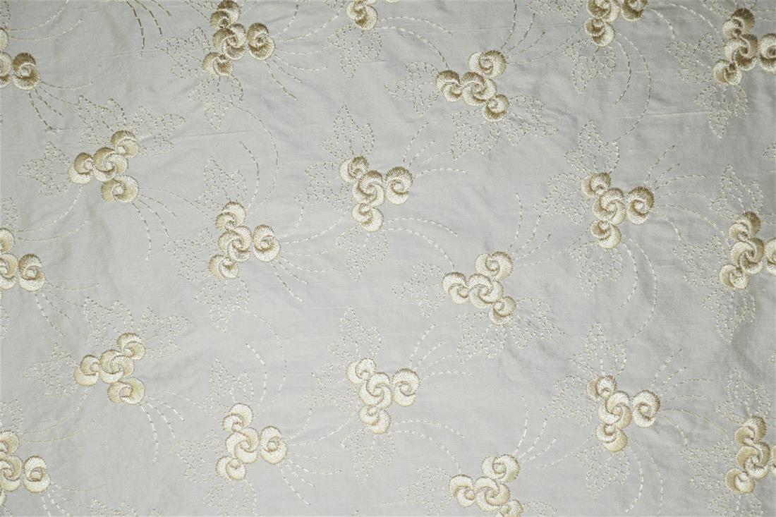 Off White Embroidered Silk Dupion Bridal Dressmaking Costume Fabrics