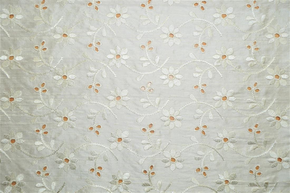 Off White Embroidered Silk Dupion Bridal Dressmaking Costume Fabrics