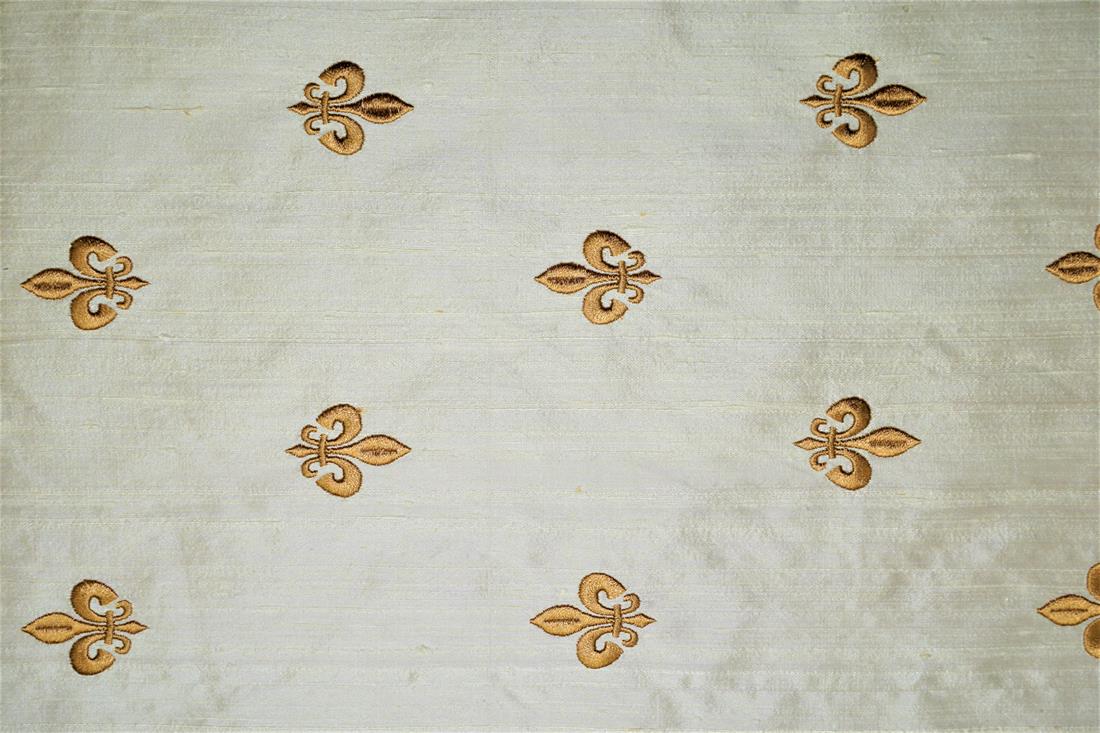 Off White Embroidered Silk Dupion Bridal Dressmaking Costume Fabrics