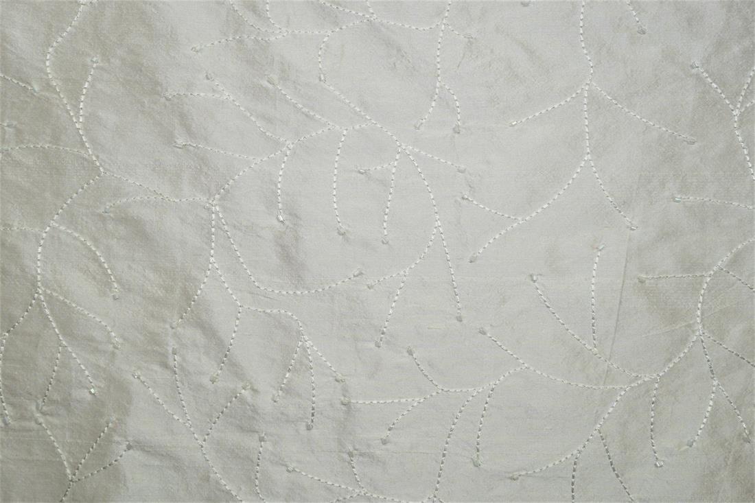 Off White Embroidered Silk Dupion Bridal Dressmaking Costume Fabrics