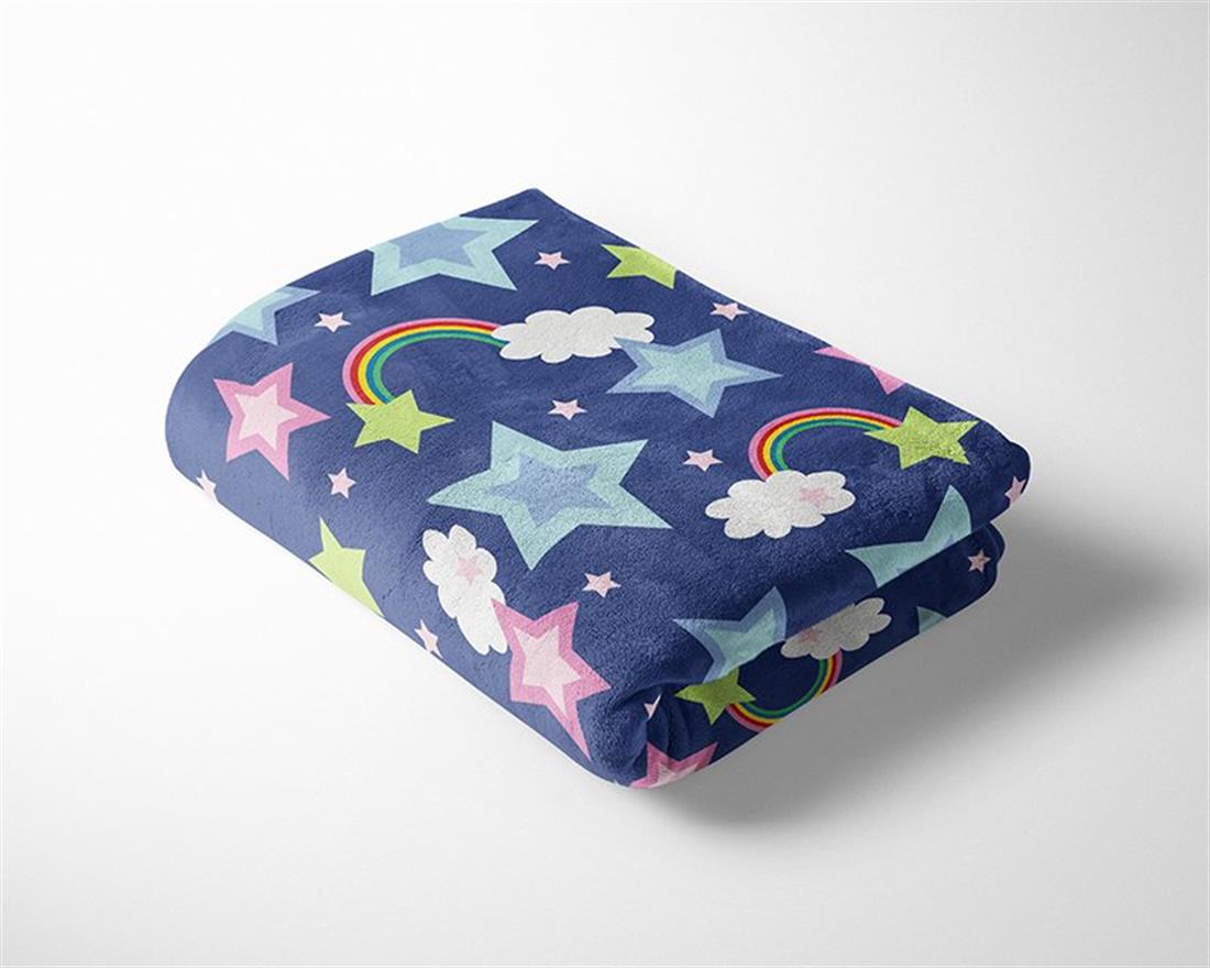 Navy Rainbow Stars - Printed Cuddle Fleece Fabric