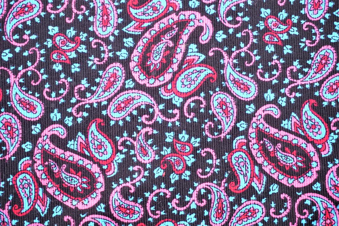 Black Cotton Ditsy Paisley Cord - Dressmaking Costumes Quality Fabric