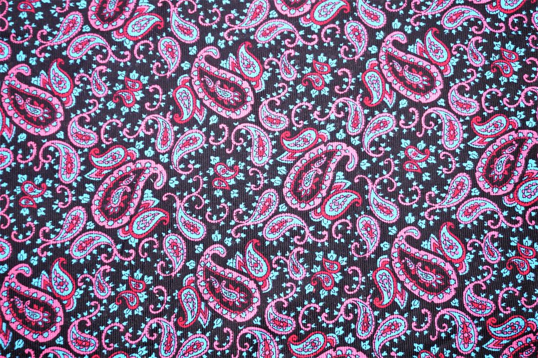 Black Cotton Ditsy Paisley Cord - Dressmaking Costumes Quality Fabric