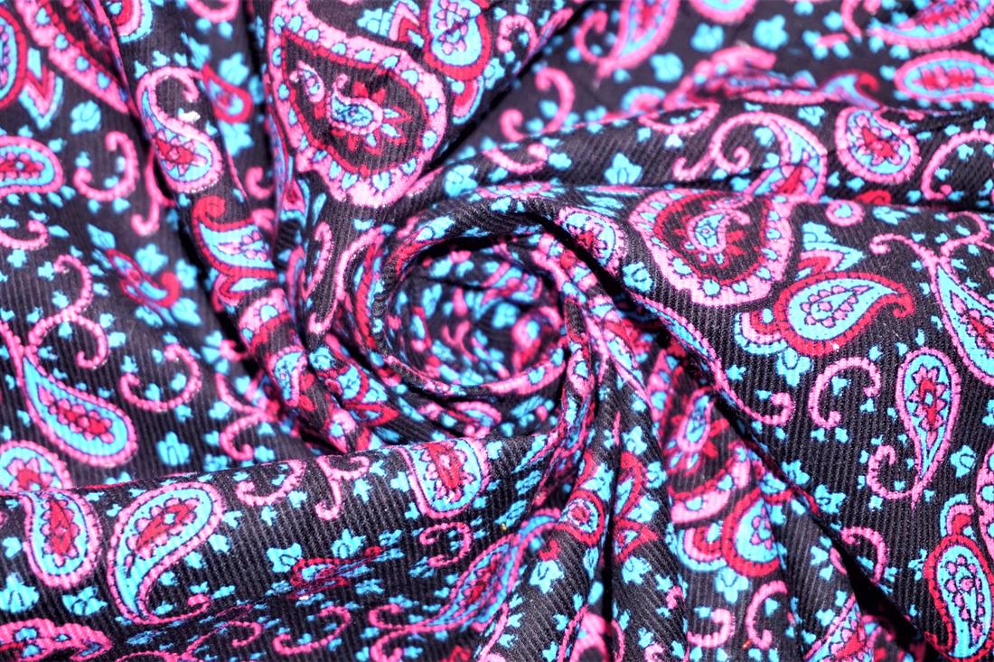 Black Cotton Ditsy Paisley Cord - Dressmaking Costumes Quality Fabric